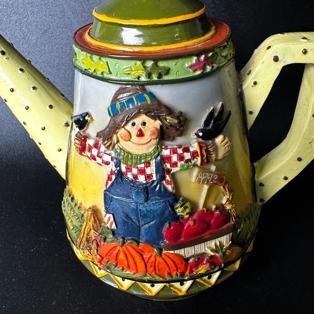 Vintage Harvest Scarecrow Teapot Tealight Candle Holder Ceramic Fall Decor Shade